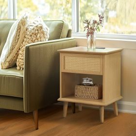 Rattan Accent Side Table with Drawer Storage & Lower Open Shelf 18"W x 15.25"D x 23.75"H