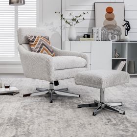 Swivel Armchair with Ottoman for Living Room, Bedroom, Office, Beige Linen