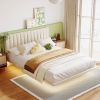 Queen Size Upholstered Bed with LED lights and Headboard, Floating Velvet Platform Bed, Beige