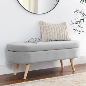 Ottoman Oval Storage Bench, Rubber Wood Legs, Grey(43.5"x16"x16")