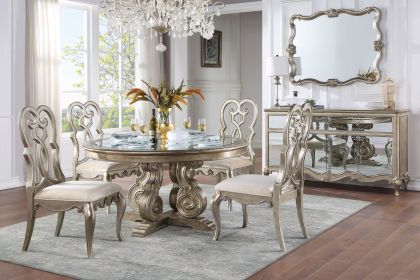 Esteban Side Chair (Set-2) in Ivory Velvet & Antique Champagne Finish 62202