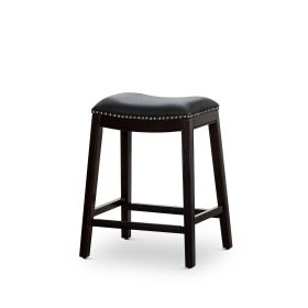 24" Counter Stool; Espresso Finish; Black Leather Seat
