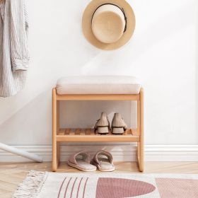 Natural Solid Wood Shoe Bench; Beech Wood Storage Rack Organizer with High Rebound Sponge Cushion