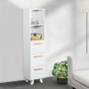 Tall Cabinet, Wooden Slim Floor Cabinet with Shelves & Drawer, White