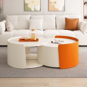 Nesting Coffee Table, Round Nesting Tables and End Tables for Small Space, Modern Side Tables with Extendable Sliding Tabletop for Living Room, Office
