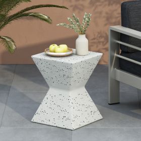 14.75" White Terrazzo Finish Prismatic Symmetry Concrete Outdoor Side Table with Prismatic Design â€“ Weather-Resistant Accent for Patio, Garden