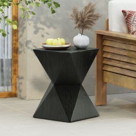 14.25" Black Concrete Side Table with Rustic Hand-Carved Texture and Unique Symmetric Form â€“ Weather-Resistant Accent for Patio, Garden, or Balcony