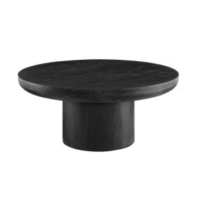 35.98inch Round Coffee Table with Cylindrical Leg,Wood Veneer Tabletop Table,Rounded Sofa Side Table for living Room Office,Black