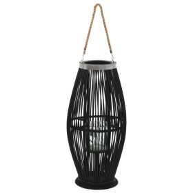 Hanging Candle Lantern Holder Bamboo Black 23.6"