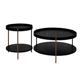 2-Piece Modern 2 tier Round Coffee Table Set for Living Room,Easy Assembly Nesting Coffee Tables, End Side Tables for Bedroom Office Balcony Yard