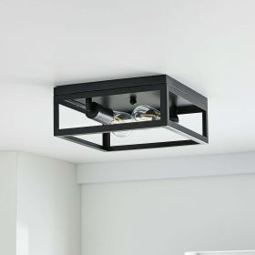 2 Lights Square Flush Mount Ceiling Light Black Finish