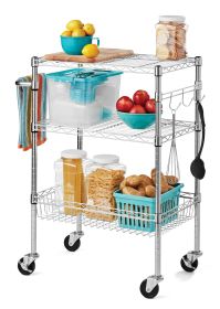 3 Tier Wire Shelf Rolling Cart, Zinc, 500 lb Capacity