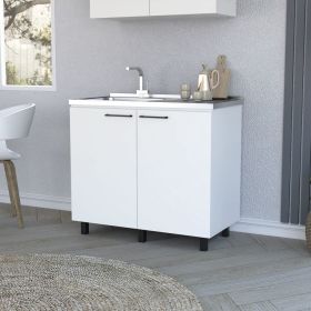 Utility sink cabinet Burwood, Two Shelves, White Finish