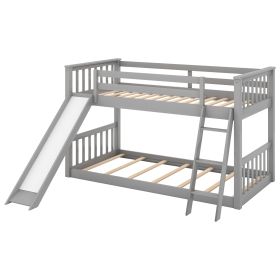 Convertible Twin-Over-Twin Bunk Bed, Includes Fun Slide and Ladder, Chic Gray