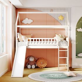 Twin Loft Bed with Slide; House Bed with Slide; White(OLD SKU :LT000212AAK)