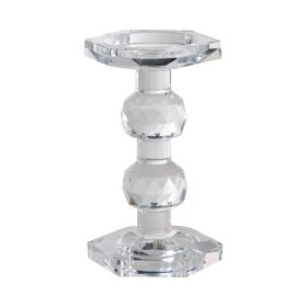 7 Inch Candle Holder, Crystal Glass Solid Turned Pillar, Clear