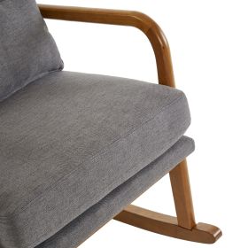 High Back Belt Waist Pillow Log Color Solid Wood Armrest Backrest Seat Frame Iron Frame Indoor Rocking Chair/armchair dual use Dark Gray Linen