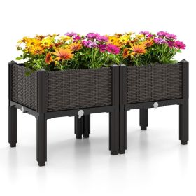 2 Set Space-Saving Design Elevated Plastic Raised Garden Bed Planter Kit for Flower Vegetable Grow