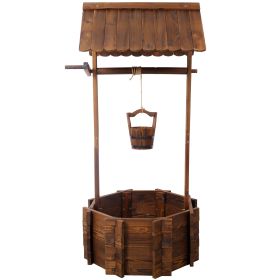 Rustic Wooden Wishing Well Planter Outdoor Home DÃ©cor for Patio, Garden, Yard w/Hanging Bucket
