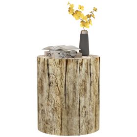 HOMCOM Tree Stump Stool, Decorative Side Table with Round Tabletop, Concrete End Table with Wood Grain Finish for Indoors and Outdoors