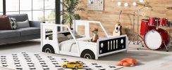 Full Size Classic Car-Shaped Platform Bed with Wheels,White