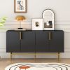 TREXM Modern Elegant 4-door Sideboard Gold Metal Handle Buffet Cabinet for Dining Room, Living Room, Bedroom, Hallway (Black)