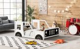 Full Size Classic Car-Shaped Platform Bed with Wheels,White