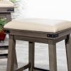 24" Counter Stool; Antique White Finish; Black Leather Seat