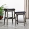 24" Counter Stool; Antique White Finish; Black Leather Seat