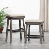 24" Counter Stool; Antique White Finish; Black Leather Seat