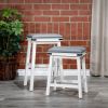 24" Counter Stool; Antique White Finish; Black Leather Seat