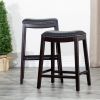 24" Counter Stool; Espresso Finish; Black Leather Seat