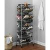 10 Tier 60 Pair Metal and Mesh Rolling Shoe Rack