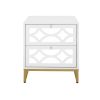 2 drawer nightstand,Small Bedside Table with 2 Drawers,White Mirrored Nightstand,with Gold Legs, Side Table with Storage for Bedroom, Living Room