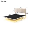 Queen Size Upholstered Bed with LED lights and Headboard, Floating Velvet Platform Bed, Beige