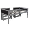 Twin Size Low Loft Bed with Two Movable Shelves and Ladder; with Decorative Guardrail Chalkboard; Gray