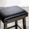 24" Counter Stool; Antique White Finish; Black Leather Seat