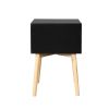 Side Table with 2 Drawer and Rubber Wood Legs; Mid-Century Modern Storage Cabinet for Bedroom Living Room Furniture; Black