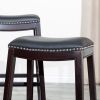 24" Counter Stool; Espresso Finish; Black Leather Seat