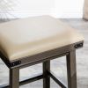 24" Counter Stool; Antique White Finish; Black Leather Seat