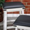 24" Counter Stool; Antique White Finish; Black Leather Seat