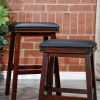 24" Counter Stool; Antique White Finish; Black Leather Seat