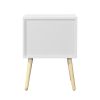 Side Table with 2 Drawer and Rubber Wood Legs; Mid-Century Modern Storage Cabinet for Bedroom Living Room Furniture; White