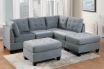 Living Room Furniture Tufted Armless Chair Grey Linen Like Fabric 1pc Armless Chair Cushion Nail heads Wooden Legs