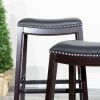 24" Counter Stool; Espresso Finish; Black Leather Seat