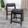 24" Counter Stool; Espresso Finish; Black Leather Seat
