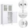 Bathroom storage cabinets; floor to ceiling white linen cabinets