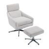 Swivel Armchair with Ottoman for Living Room, Bedroom, Office, Beige Linen