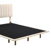 Queen Size Upholstered Bed with LED lights and Headboard, Floating Velvet Platform Bed, Beige
