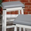 24" Counter Stool; Antique White Finish; Black Leather Seat